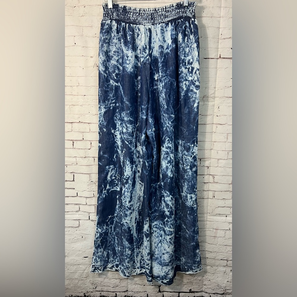 NWT Venus Blue Tie Dye Wash Wide Leg Flare Pants Pull-on  Large Long Boho Lagenl - Picture 11 of 11